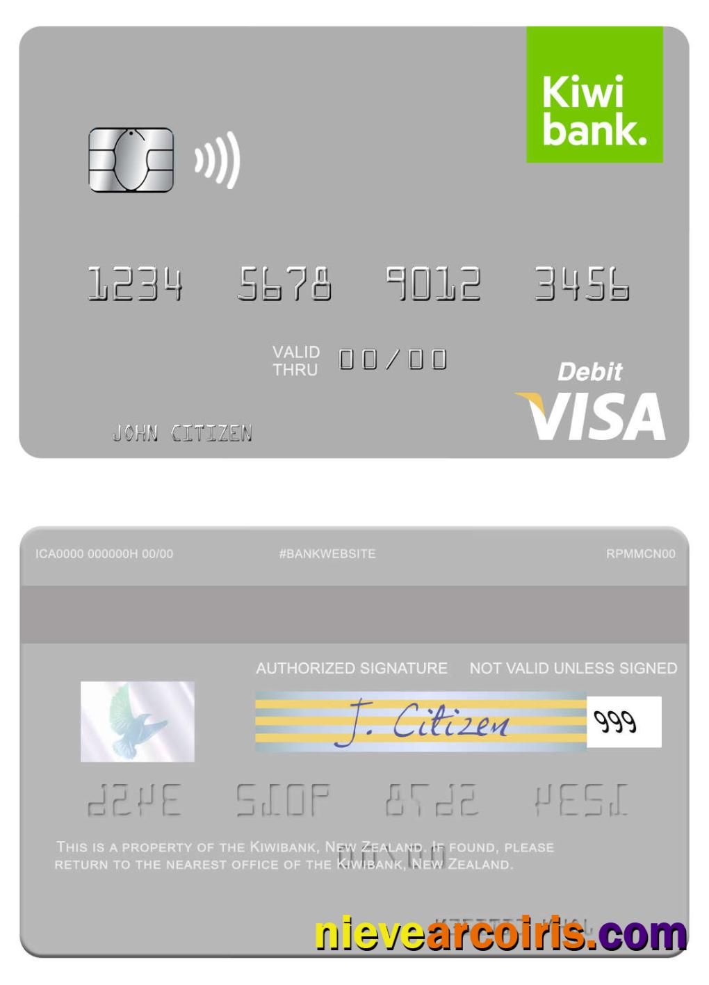 New Zealand Kiwibank visa debit card